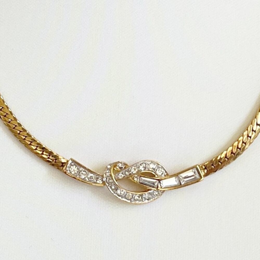 NINA RICCI Vintage Love Knot Rhinetone Snake Omega Choker Necklace 1980s - Picture 10 of 11